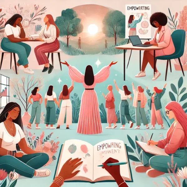 Illustration of a woman inspiring a group